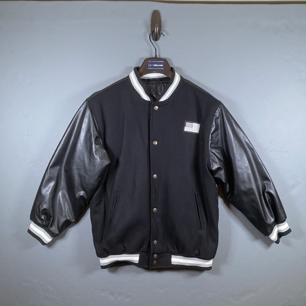 Steve & Barry's Bomber Black Wool‎ & Leather Jacket Embroidered Eagle USA S/M